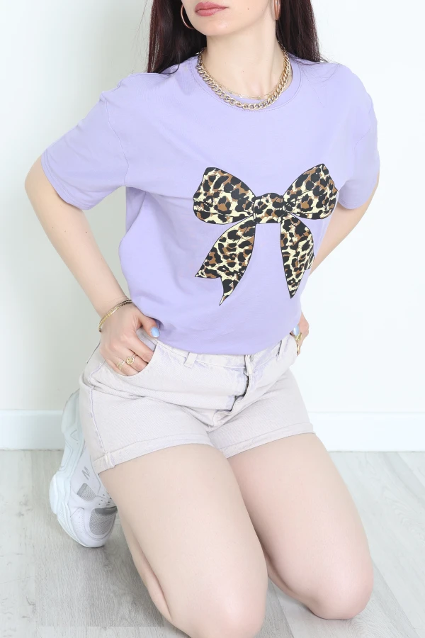 Bisiklet Yaka Oversize Lüks Penye Tişört Lila - 30571.1878.