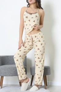 Baskılı İp Askılı Milan Pijama Takımı Bejkurdele - 320.1287.