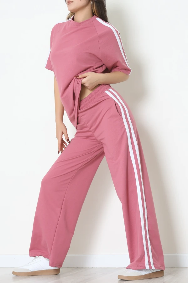 2 İplik Şeritli Eşofman Takımı Gül - 32262.1567.