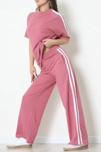 2 İplik Şeritli Eşofman Takımı Gül - 32262.1567.