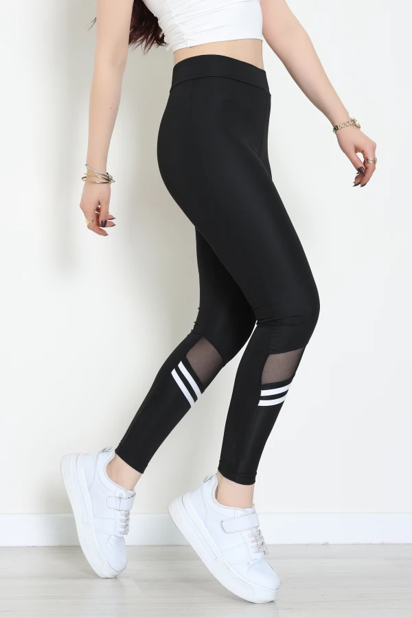 Tül Detaylı Şeritli Tayt Siyah - 43936.1098.