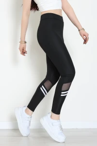 Tül Detaylı Şeritli Tayt Siyah - 43936.1098.