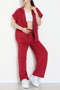 Modal Fermuarlı Yelek Takım Bordo - 52206.2118.