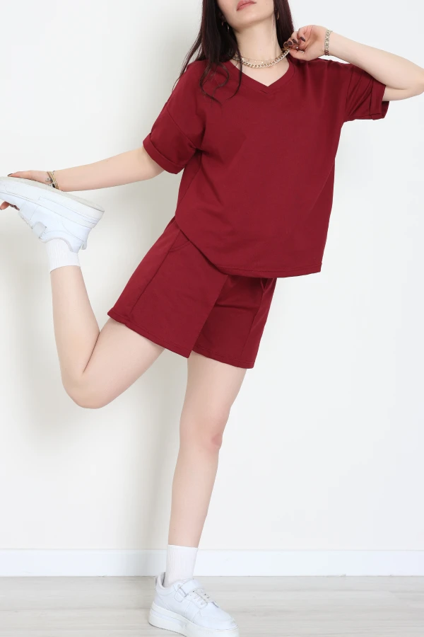V Yaka Şortlu Takım Bordo - 52212.1567.