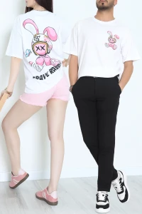 Kompakt Penye Unisex Tişört Pembebeyaz - 55064.1872.