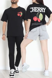 Kompakt Penye Unisex Tişört Siyahkırmızı - 55064.1872.