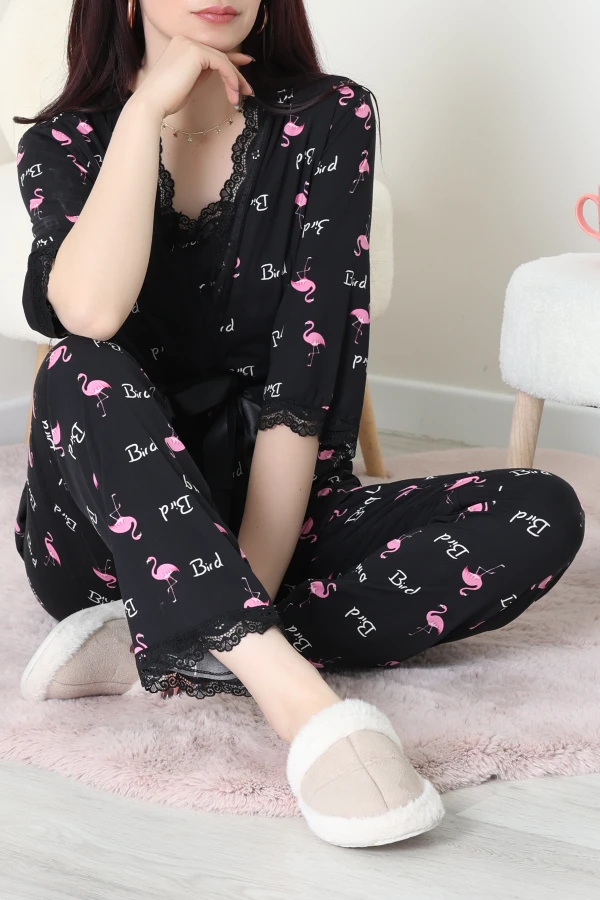 3 Lü Set Pijama Takımı Siyahflamingo - 623.1287.
