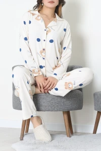 Milan Düğmeli Pijama Takımı Ekru - 7511.1287.