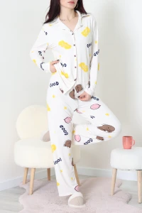 Milan Düğmeli Pijama Takımı Kırıkbeyaz - 7511.1287.