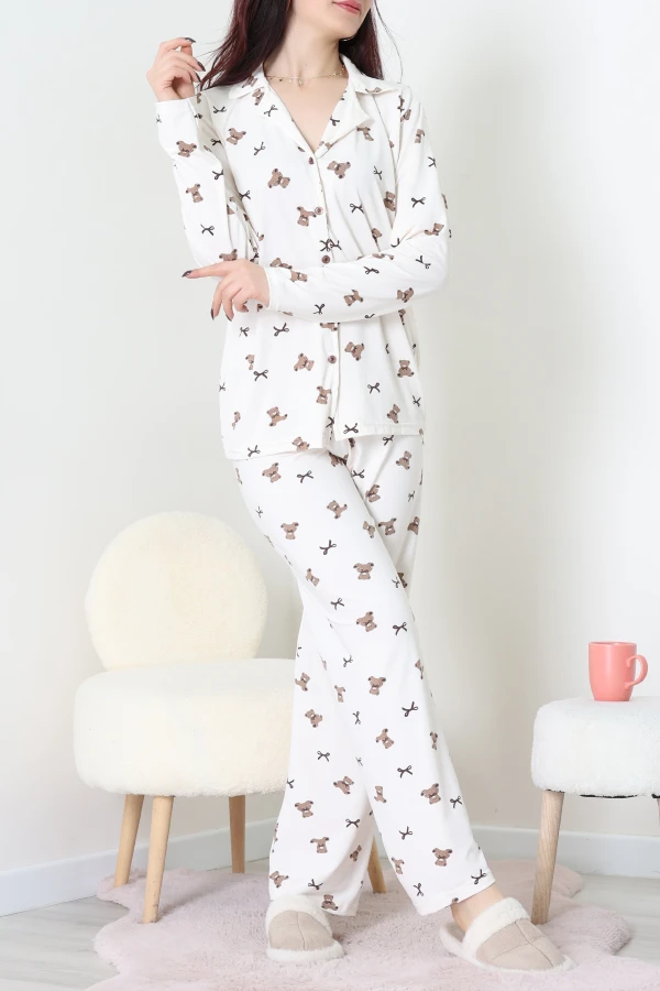 Milan Düğmeli Pijama Takımı Bejayıcık - 7511.1287.