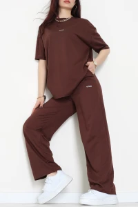 Baskılı Oversize İki İplik Wortex Takım Kahve - 80315.1878.