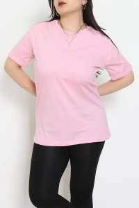 Büyük Beden Lüks Penye Tişört Pembe - 80666.1878.