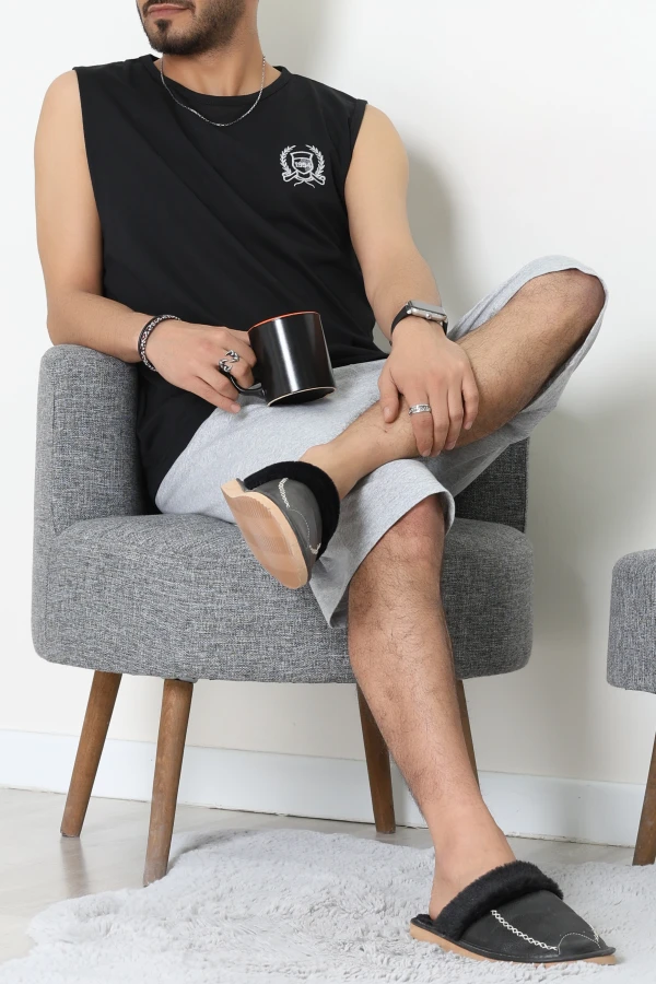 Süprem Nakışlı Erkek Pijama Takımı Siyahgri - 41983.1048.