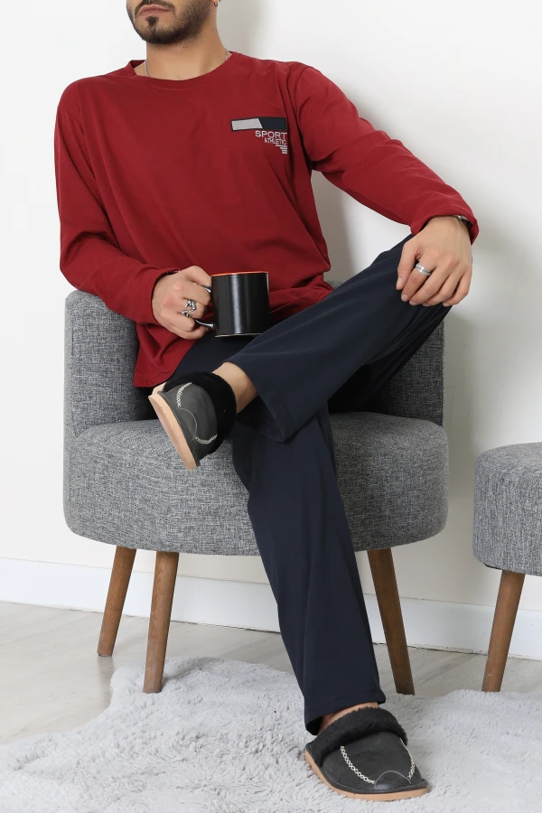 Bisiklet Yaka Erkek Pijama Takımı Bordosiyah - 42157.1048.