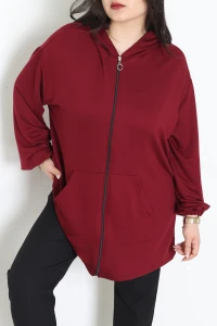 Kristal 2 İplik Kapşonlu Tunik Bordo - 55065.1990.