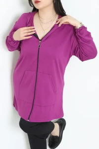Kristal 2 İplik Kapşonlu Tunik Mor - 55065.1990.