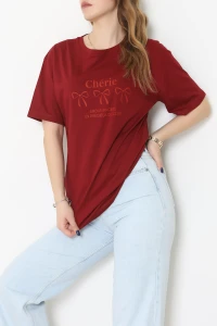 Suprem Baskılı Oversize Tişört Bordo - 31883.1878.