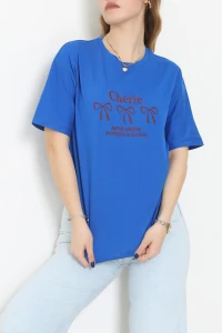 Suprem Baskılı Oversize Tişört Saks - 31883.1878.