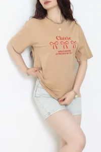 Suprem Baskılı Oversize Tişört Camel - 31883.1878.