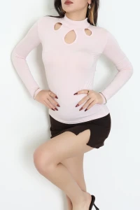 Dik Yaka Üç Damla Detaylı Viskon Bluz Pudra - 70978.599.