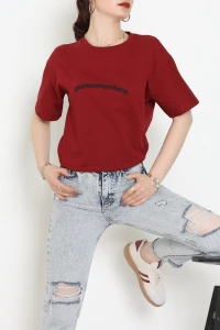 Suprem Baskılı Oversize Tişört Bordo - 31887.1878.