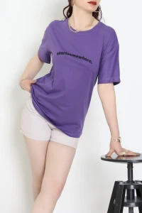 Suprem Baskılı Oversize Tişört Mor - 31887.1878.