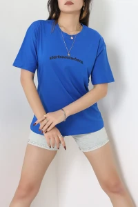 Suprem Baskılı Oversize Tişört Saks - 31887.1878.
