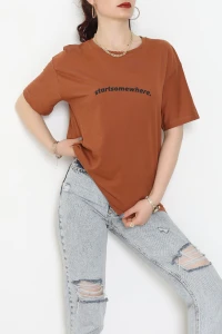 Suprem Baskılı Oversize Tişört Kiremit - 31887.1878.