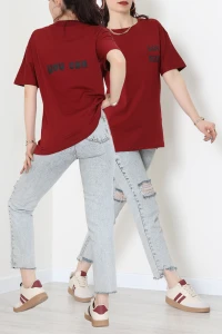 Suprem Baskılı Oversize Tişört Bordo - 31888.1878.