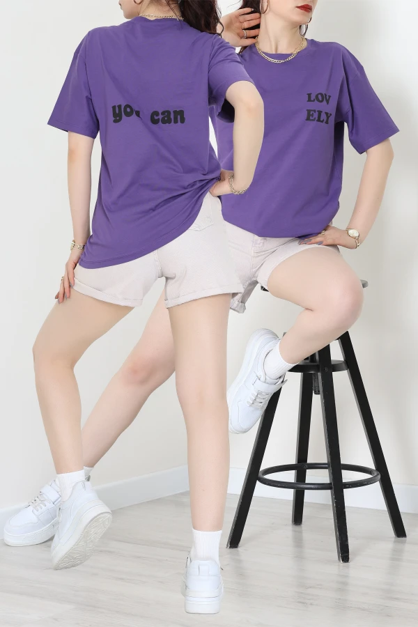 Suprem Baskılı Oversize Tişört Mor - 31888.1878.