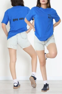 Suprem Baskılı Oversize Tişört Saks - 31888.1878.