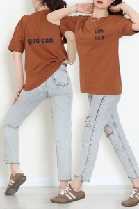 Suprem Baskılı Oversize Tişört Kiremit - 31888.1878.