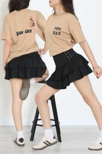 Suprem Baskılı Oversize Tişört Camel - 31888.1878.