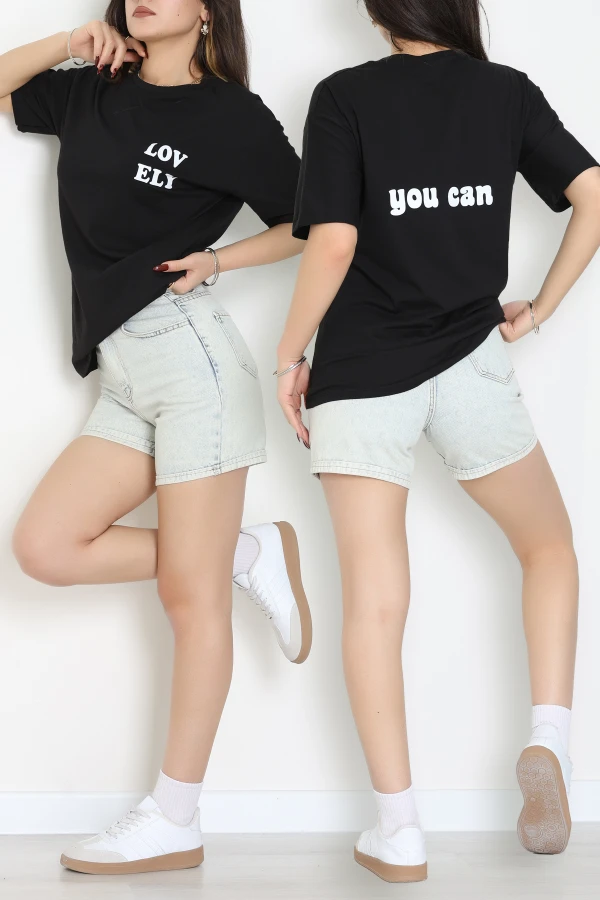 Suprem Baskılı Oversize Tişört Siyah - 31888.1878.