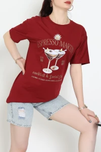 Suprem Baskılı Oversize Tişört Bordo - 31889.1878.