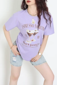 Suprem Baskılı Oversize Tişört Lila - 31889.1878.