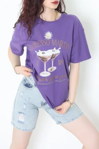 Suprem Baskılı Oversize Tişört Mor - 31889.1878.