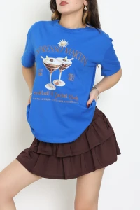 Suprem Baskılı Oversize Tişört Saks - 31889.1878.