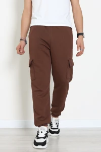 3 İplik Şardonsuz Kargo Cepli Erkek Eşofman Altı Koyukahve - 42811.1878.