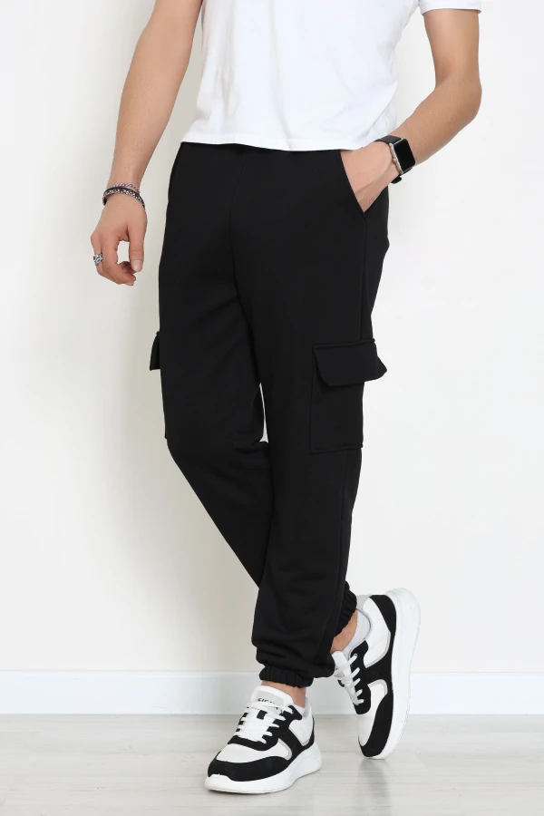 3 İplik Şardonsuz Kargo Cepli Erkek Eşofman Altı Siyah - 42811.1878.