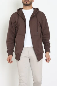 3 İplik Şardonsuz Kapşonlu Fermuarlı Erkek Sweat Kahve - 42815.1878.