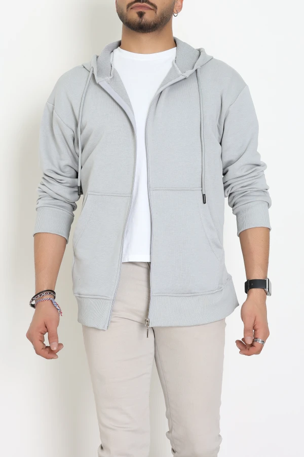 3 İplik Şardonsuz Kapşonlu Fermuarlı Erkek Sweat Koyugri - 42815.1878.