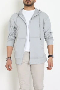 3 İplik Şardonsuz Kapşonlu Fermuarlı Erkek Sweat Koyugri - 42815.1878.