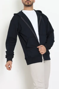 3 İplik Şardonsuz Kapşonlu Fermuarlı Erkek Sweat Lacivert - 42815.1878.