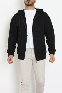 3 İplik Şardonsuz Kapşonlu Fermuarlı Erkek Sweat Siyah - 42815.1878.