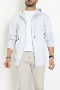 3 İplik Şardonsuz Kapşonlu Fermuarlı Erkek Sweat Boyalıgri - 42815.1878.