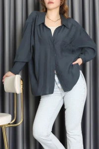 Düşük Omuzlu Dokuma Modal Oversize Gömlek Laci - 70939.1995.