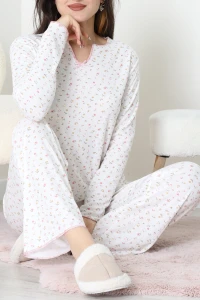 Viskon Ribana Baharlık Fiyonklu Pijama Takımı Çiçek - 785.1287.