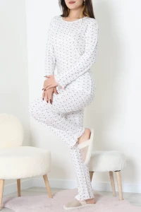 Viskon Ribana Baharlık Fırfırlı Pijama Takımı Beyazçiçek - 787.1287.