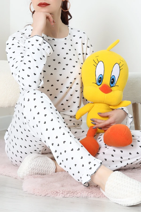 Viskon Ribana Baharlık Fırfırlı Pijama Takımı Siyahkalp - 787.1287.